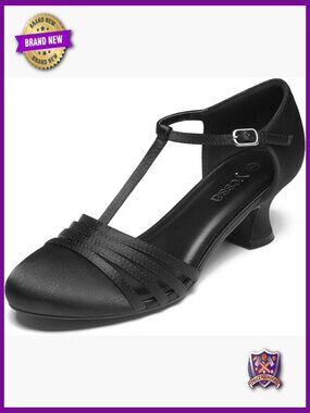 T-Strap Ballroom Dance Shoes for Women, 2/2.5 Inch Heel, Faux Leather, Buckle